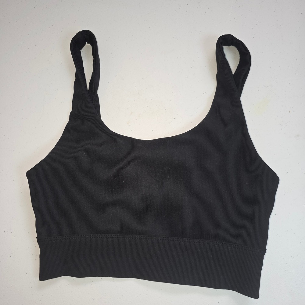 WILO Black Ribbed Sports Bra Scoop Neck Athletic Top Womens Size Small